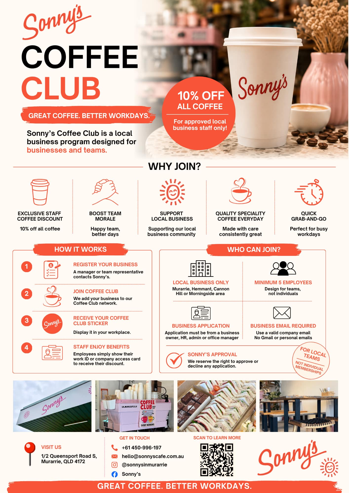 Sonny's Coffee Club — exclusive discounts for local businesses